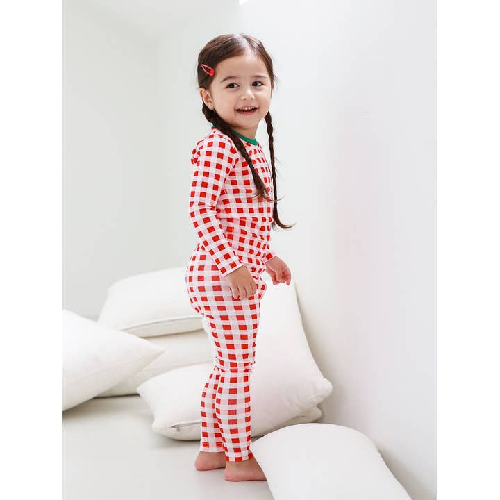 Kid Cotton Snug Fit Check Pattern Pajamas(Red) - CHATTER CARROT