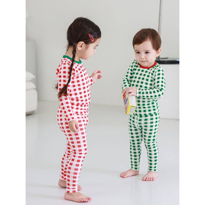 Baby/Toddler/Kid Cotton Snug Fit Check Pattern Pajamas(Red) - CHATTER CARROT