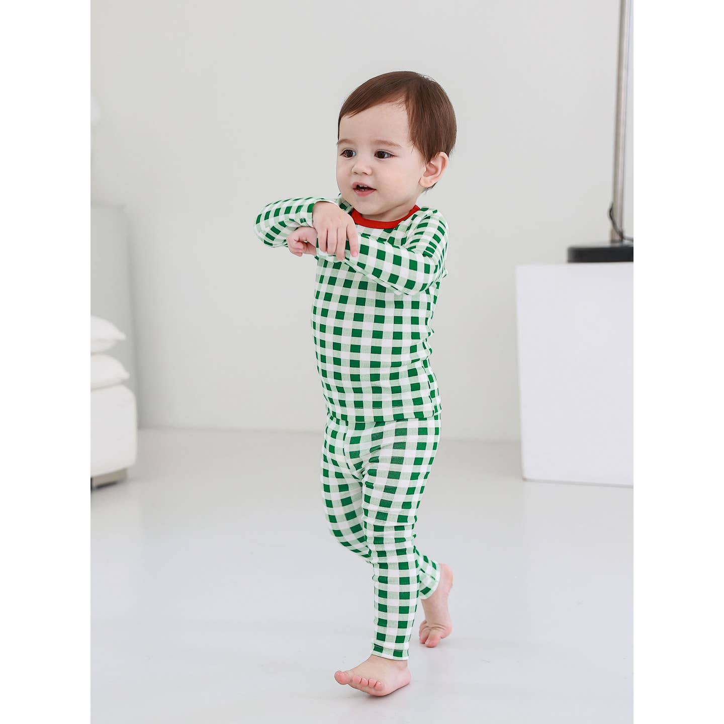 Baby/Toddler/Kid Cotton SnugFit Check Pattern Pajamas/Green - CHATTER CARROT