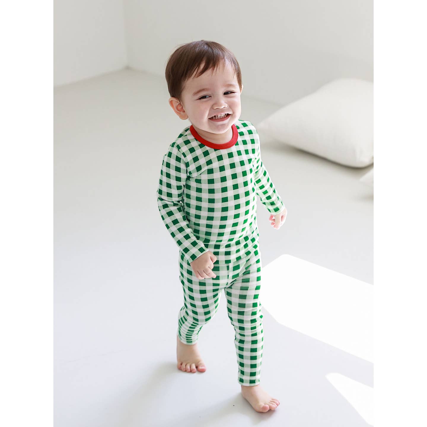 Baby/Toddler/Kid Cotton SnugFit Check Pattern Pajamas/Green - CHATTER CARROT