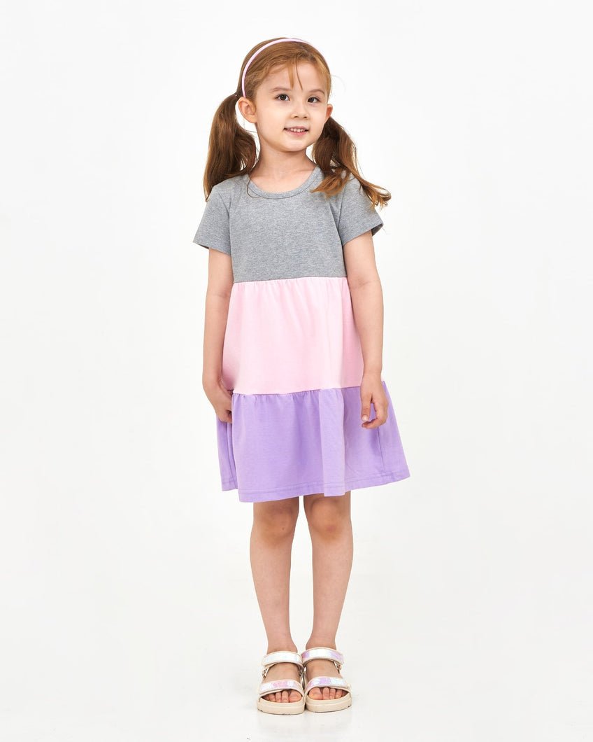 Rainbow Bright Dress (Grey/Pink/Purple) - CHATTER CARROT