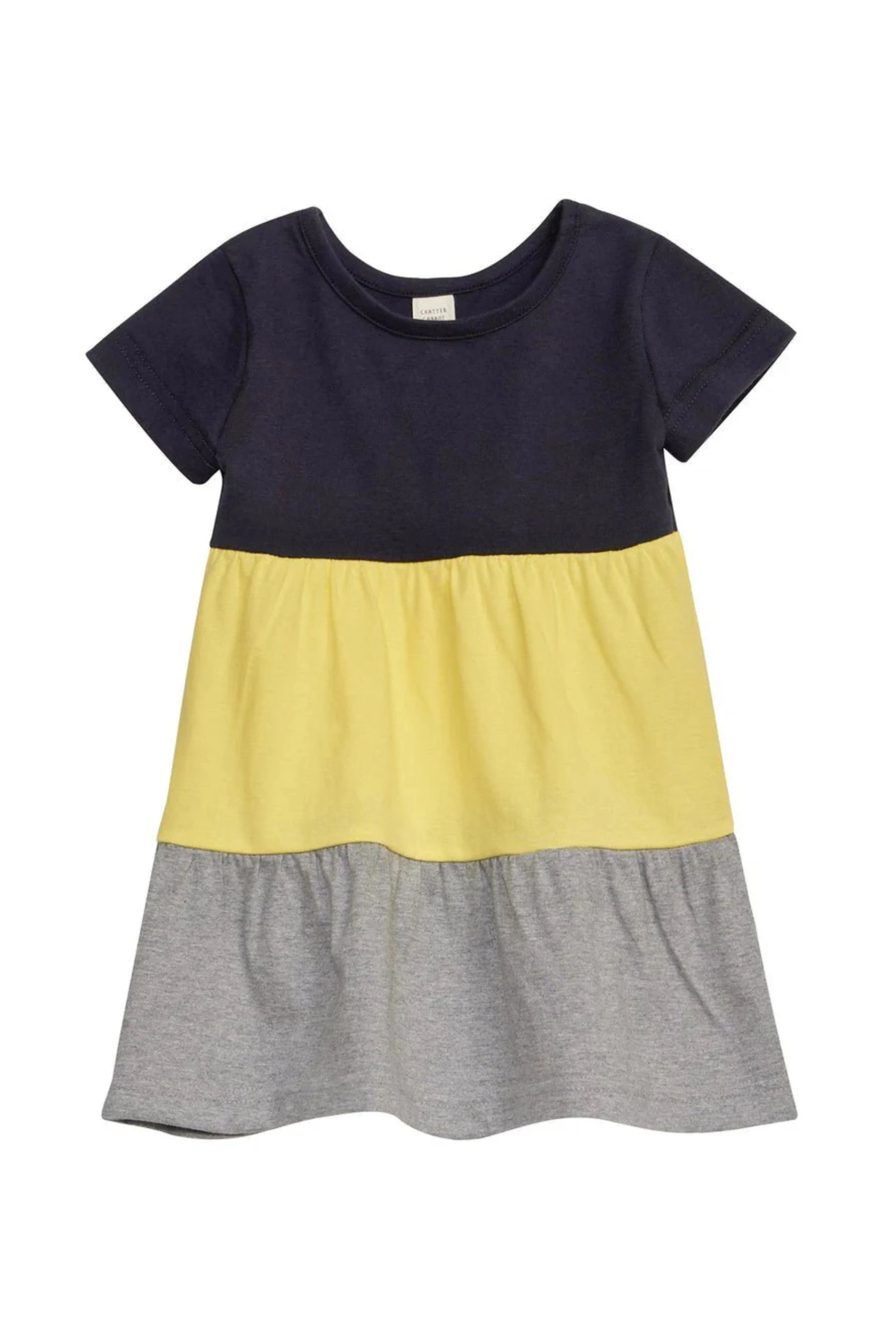 Rainbow Bright Dress (Navy/Yellow/Grey) - CHATTER CARROT