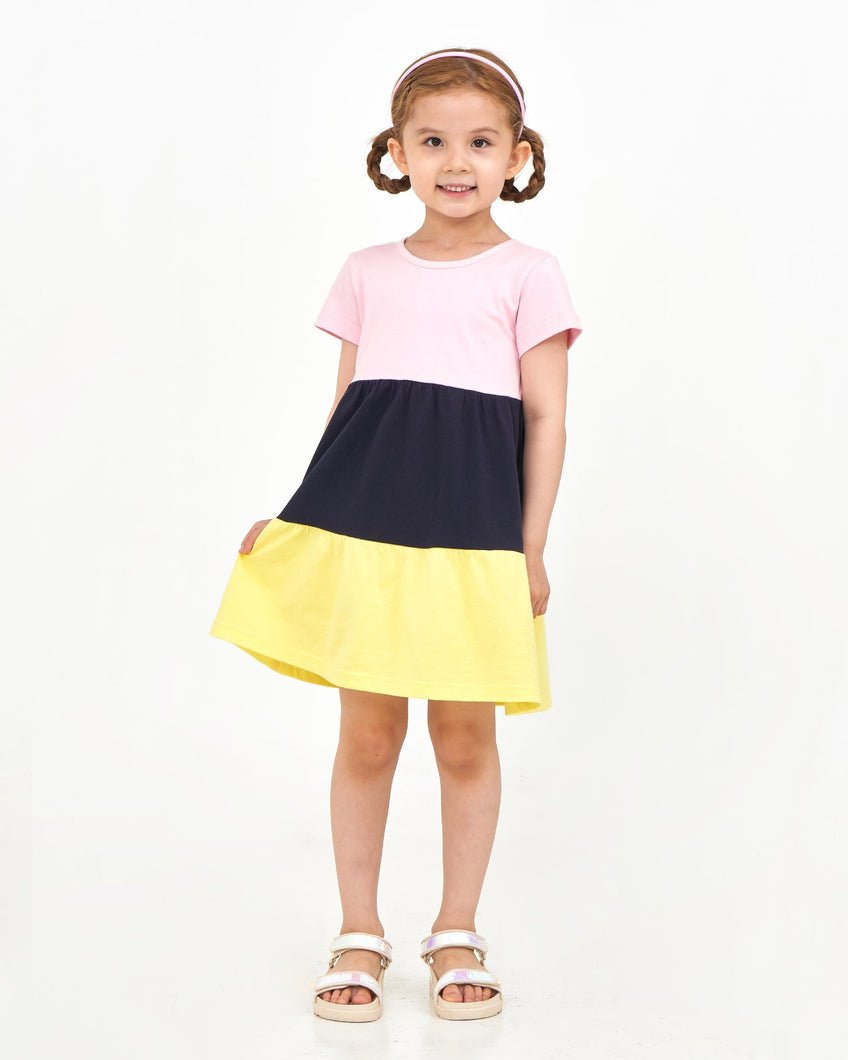 Rainbow Bright Dress (Pink/Navy/Yellow) - CHATTER CARROT